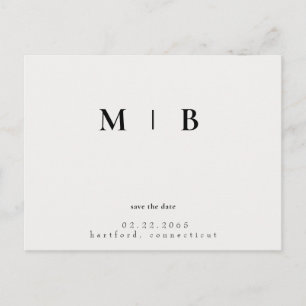 Simple Sleek Monogram Cream Save the Date Wedding Announcement Postcard