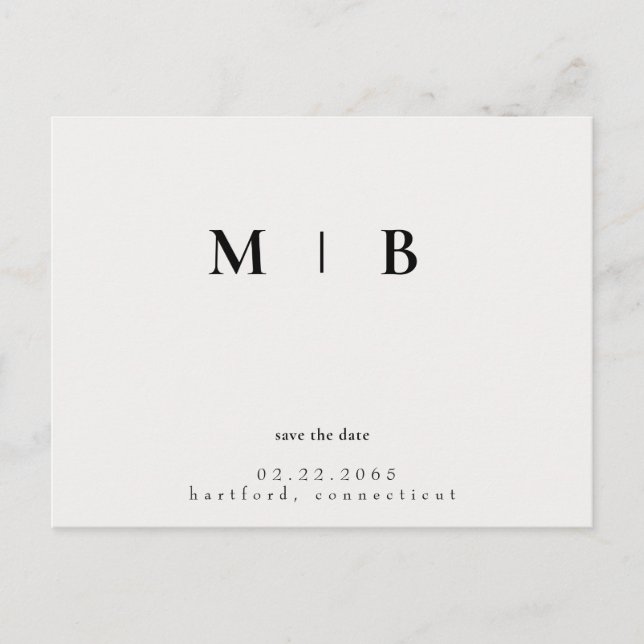 Simple Sleek Monogram Cream Save the Date Wedding Announcement Postcard (Front)
