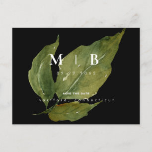 Simple & Sleek Monogram Foliage Save the Date QR   Postcard
