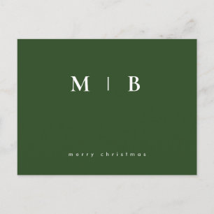 Simple Sleek Monogram Green Christmas  Postcard