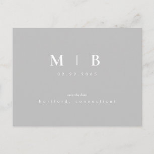 Simple & Sleek Monogram Grey Save the Date Wedding Announcement Postcard