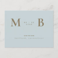 Simple & Sleek Monogram Icy Blue Save the Date 