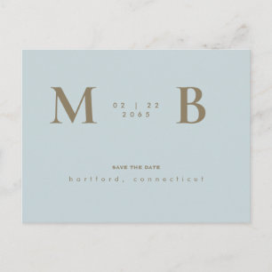 Simple & Sleek Monogram Icy Blue Save the Date  Postcard