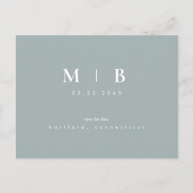 Simple & Sleek Monogram Pale SeafoamSave the Date  Announcement Postcard (Front)