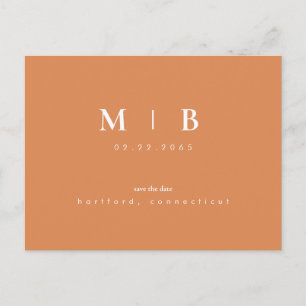 Simple & Sleek Monogram Peach Save the Date Announcement Postcard