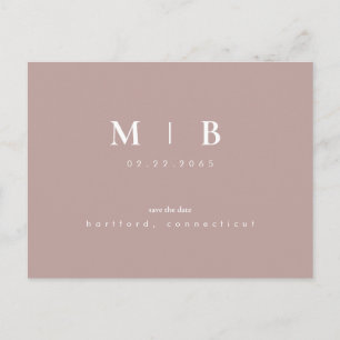 Simple Sleek Monogram Rose Gold Save the Date Postcard