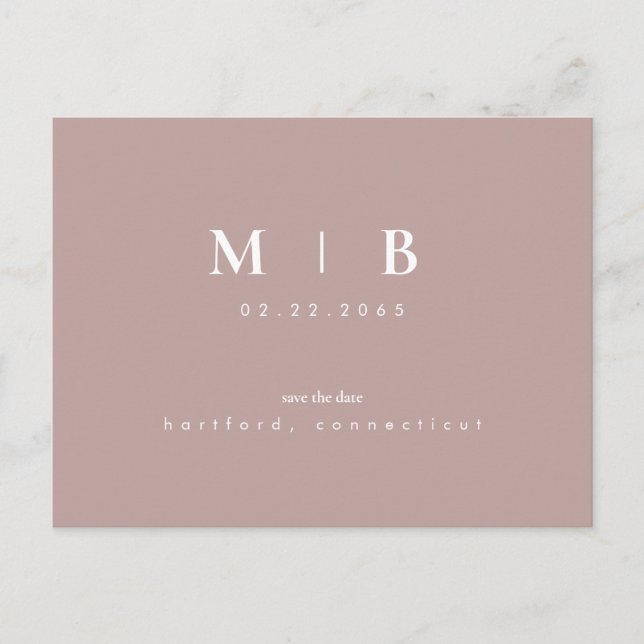 Simple Sleek Monogram Rose Gold Save the Date Postcard (Front)