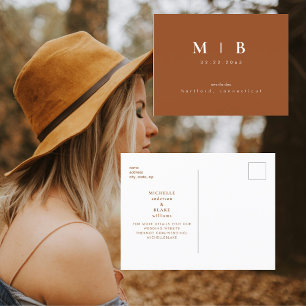 Simple & Sleek Monogram Rusty Save the Date  Announcement Postcard