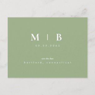 Simple & Sleek Monogram Sage III Save the Date Announcement Postcard