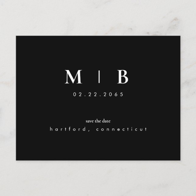Simple & Sleek Monogram Wedding Save the Date Announcement Postcard (Front)