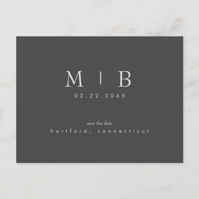 Simple & Sleek Monogram Wedding Save the Date Grey Postcard (Front)