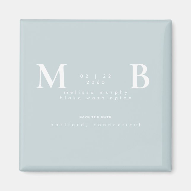 Simple & Sleek Monogram Winter Blue Save the Date  Magnet (Front)
