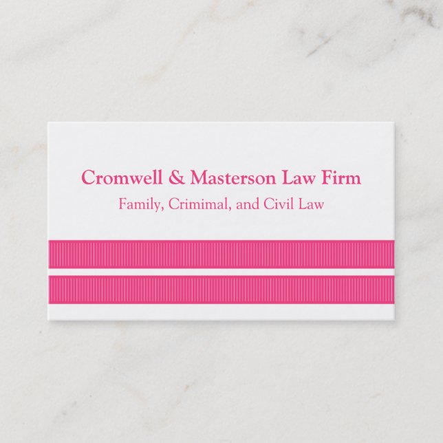 Simple Sleek Stripes Business Card, Pink Card (Front)