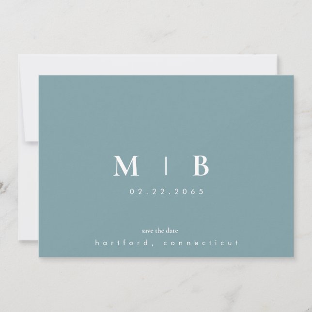 Simple  Sleek Teal Monogram Wedding Save the Date  (Front)