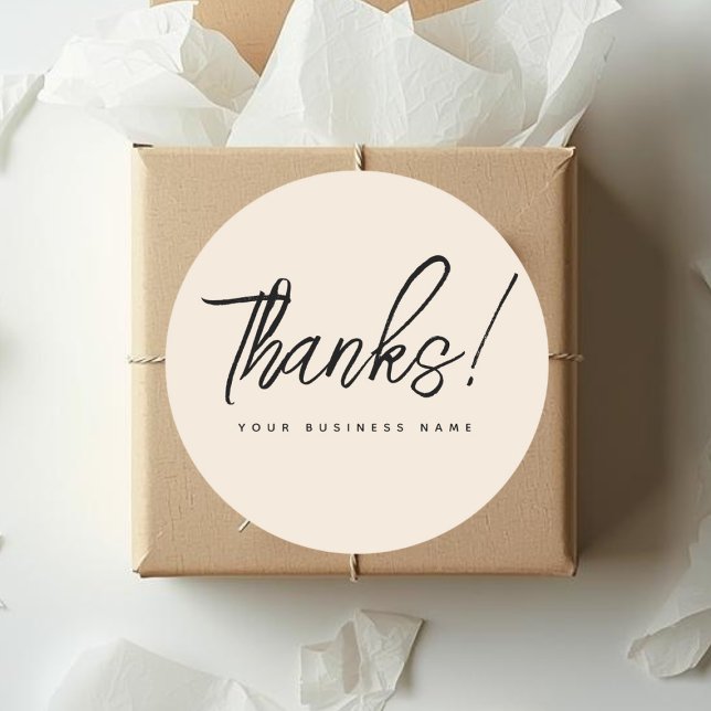 Simple small business beige thank you  classic round sticker (Creator Uploaded)