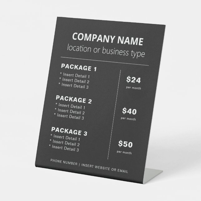 Simple Small Business Service List and Price List  Pedestal Sign (Front)