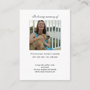 Simple small photo memorial prayer card