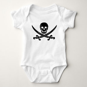 Simple Smiling Pirate Skull with Crossed Swords Baby Bodysuit
