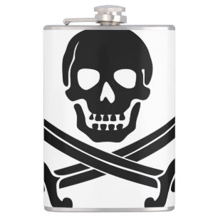 Simple Smiling Pirate Skull with Crossed Swords Hip Flask