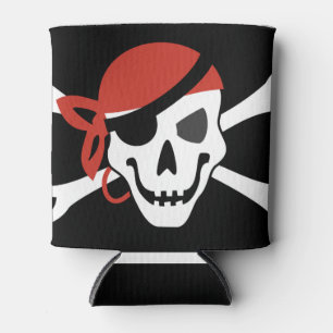 Simple Smiling Pirate Skull with Red Bandanna Can Cooler