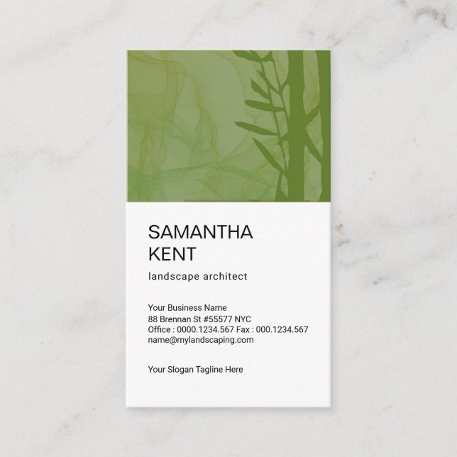 Simple Smoky Green Foliage Landscape Architect Business Card (Front)