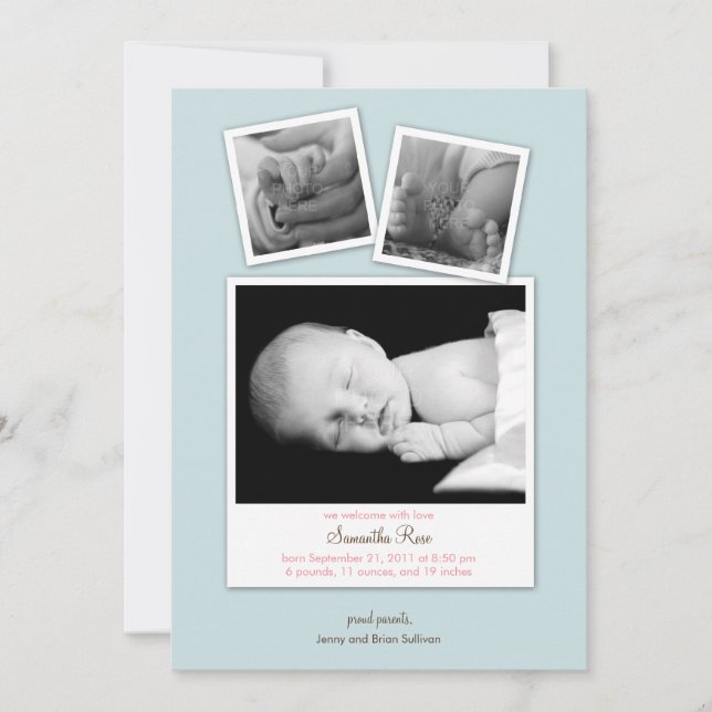 Simple Snapshots Baby Birth Announcement (Blue) (Front)