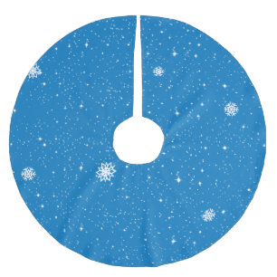 Simple Snow Flakes on DARK BLUE Brushed Polyester Tree Skirt