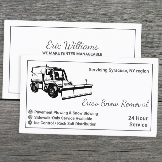 Simple Snow Ploughing Business Card (Simple Black and White Snow Removing Business Cards)
