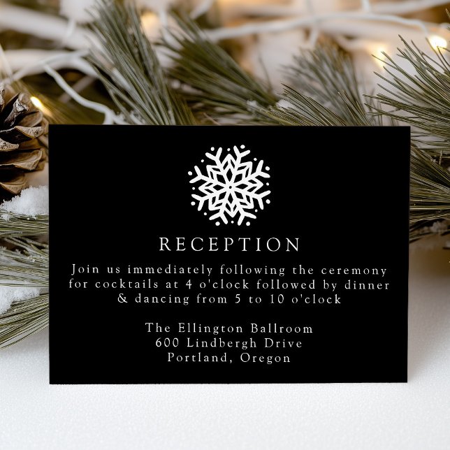 Simple Snowflake Black Wedding Reception Enclosure Card (Creator Uploaded)