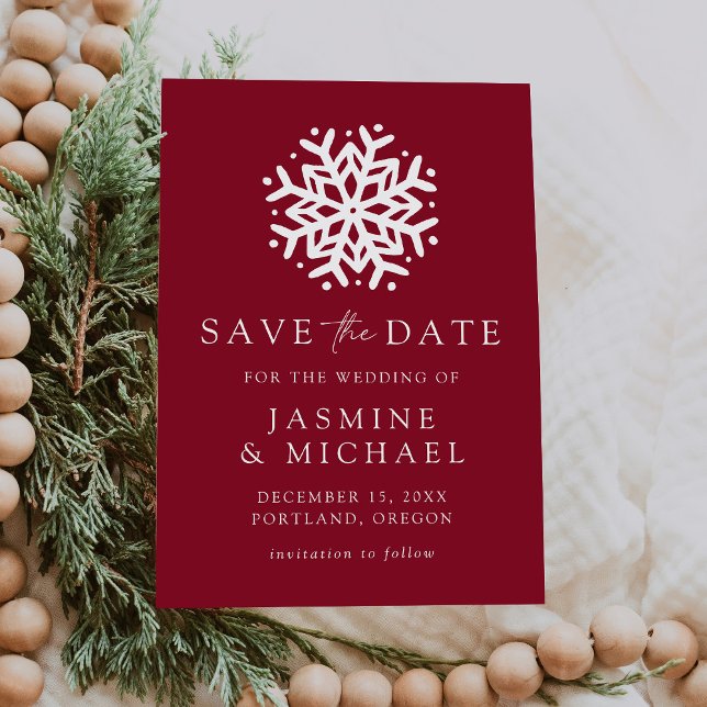 Simple Snowflake Burgundy Save The Date (Creator Uploaded)