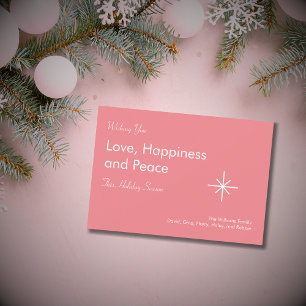 Simple Snowflake Christmas Peace Retro Pink Holiday Card