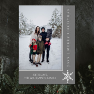 Simple Snowflake Christmas Photo Card   Grey