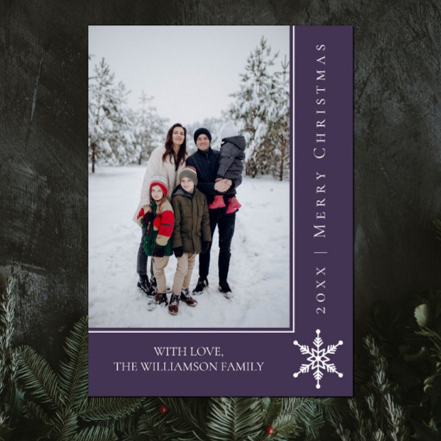 Simple Snowflake Christmas Photo Card | Purple (Purple Simple Snowflake Christmas Photo Card)