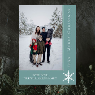 Simple Snowflake Christmas Photo Card   Teal