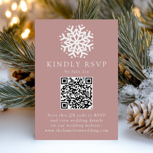 Simple Snowflake Dusty Rose QR Code Wedding RSVP Card