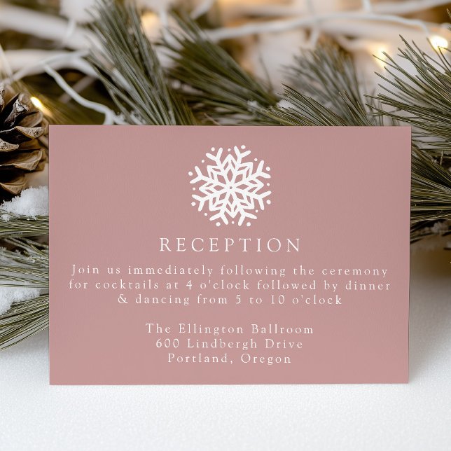 Simple Snowflake Dusty Rose Wedding Reception Enclosure Card (Creator Uploaded)
