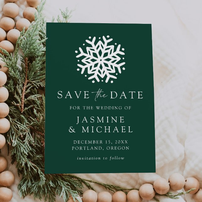 Simple Snowflake Green Save The Date (Creator Uploaded)