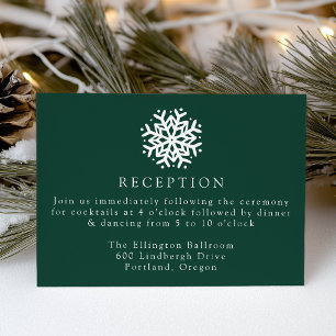 Simple Snowflake Green Wedding Reception Enclosure Card