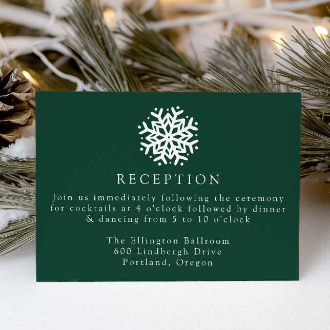 Simple Snowflake Green Wedding Reception Enclosure Card (Creator Uploaded)