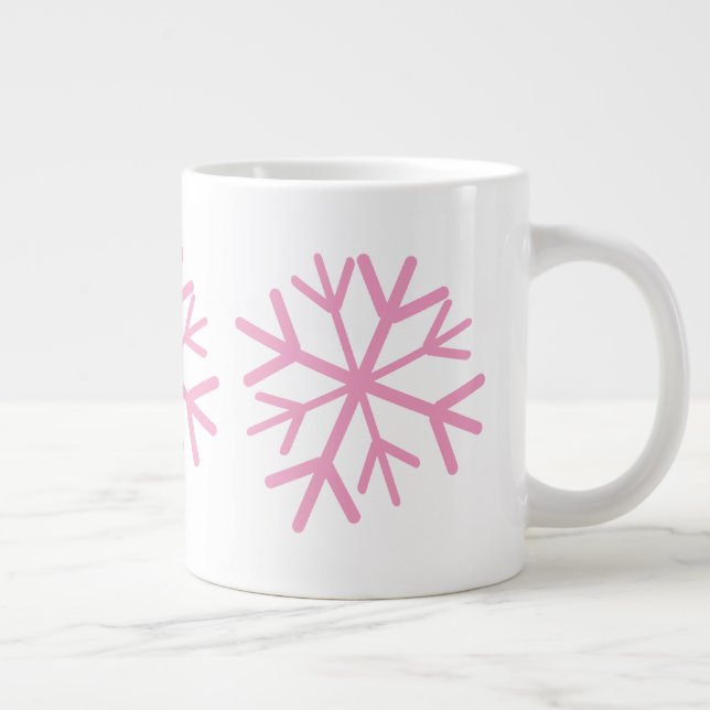 Simple Snowflake Hand Drawn White Pink  Large Coffee Mug (Right)
