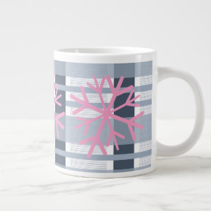 Simple Snowflake Hand Drawn White Pink Plaid Large Coffee Mug
