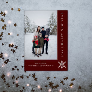 Simple Snowflake New Year's Photo Card Red