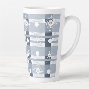 Simple Snowflakes Blue Plaid Giant Latte Mug