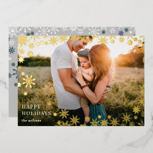 Simple Snowflakes Frame Modern Full Photo Foil Holiday Card
