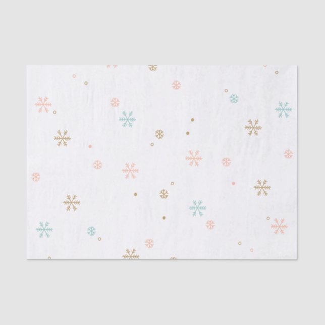 Simple Snowflakes Pastel Coral Rose Teal Tissue Paper (Front)