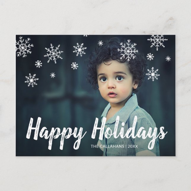 Simple Snowflakes Photo Modern Holiday Postcard (Front)