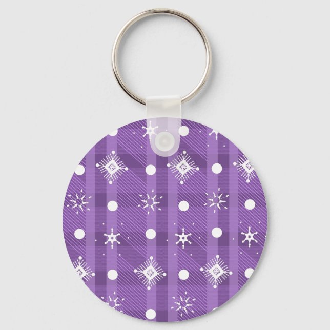 Simple Snowflakes Purple Plaid Pattern    Key Ring (Front)