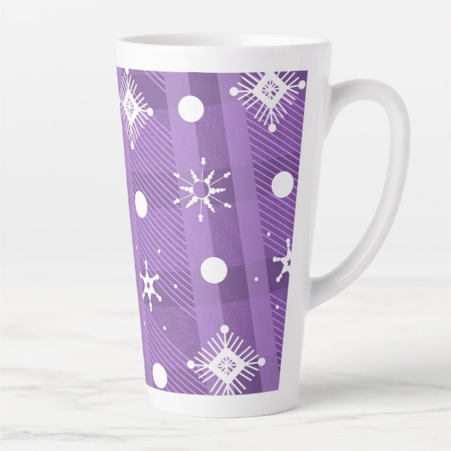 Simple Snowflakes Purple Plaid Pattern   Latte Mug (Right)