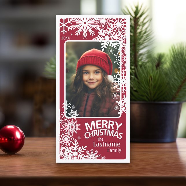 Simple Snowflakes Vertical Photo - Merry Christmas Holiday Card (Add 1 Photo to this online Christmas Card with 1 Photo)
