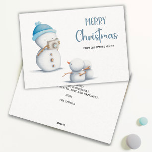 Simple Snowman Photographer Merry Christmas Holiday Card